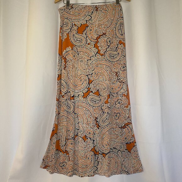 The Limited Orange Paisley Maxi Skirt Womens L Elastic Pull On Waist Paneled EUC - Picture 2 of 8